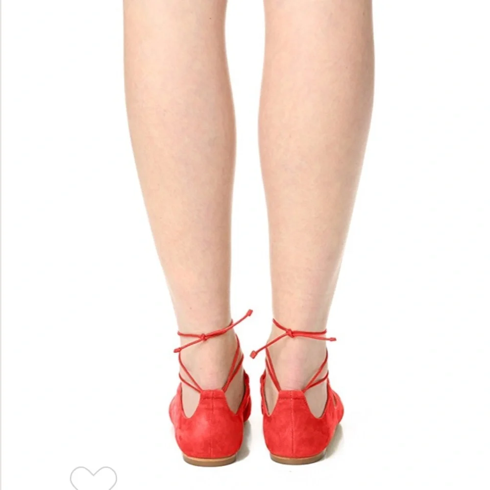 • Loeffler Randall • Ambra Lace Up Flats Suede Red